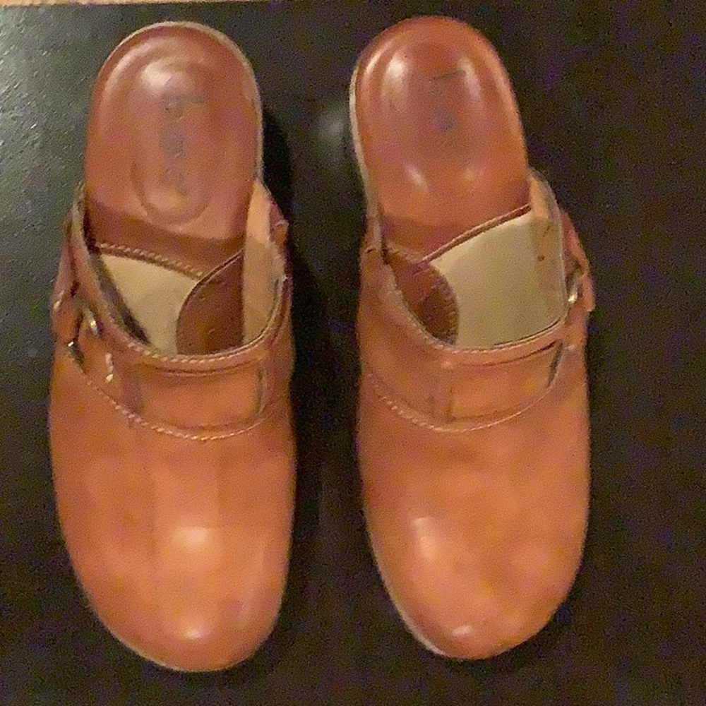 b.o.c. Tan Leather Mules with Buckle Detail